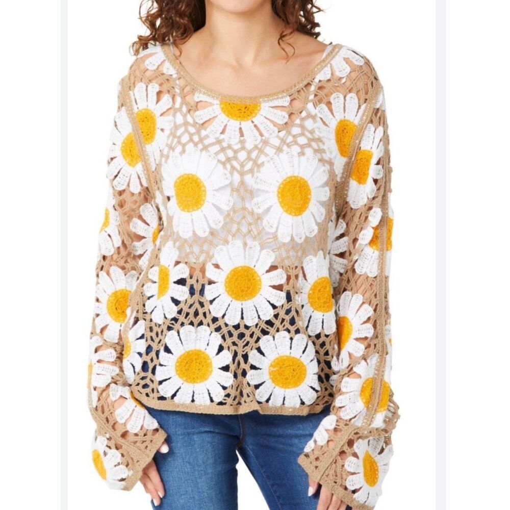 Rebellion crocheted daisy long sleeve sweater - XS